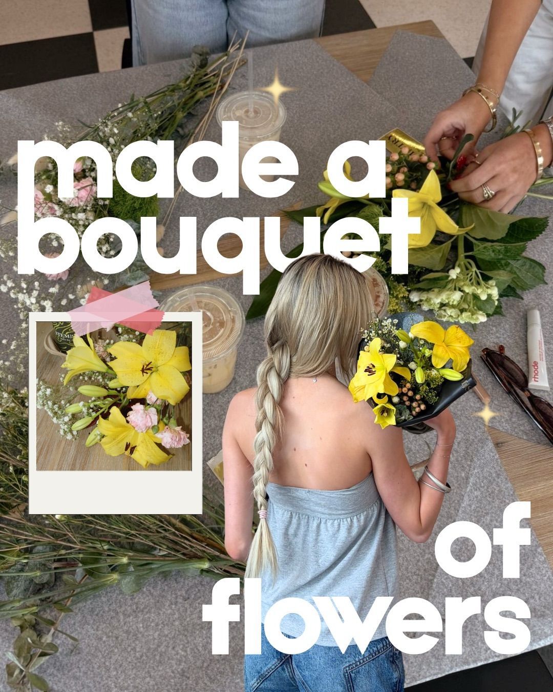 Made a bouquet of flowers — a guest building their arrangement at the flower bar